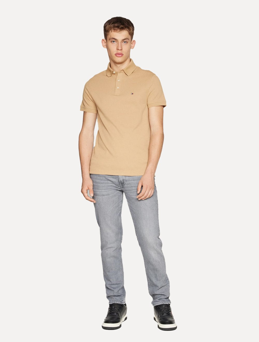 Polo Tommy Hilfiger Masculina Slim Piquet 1985 Cáqui