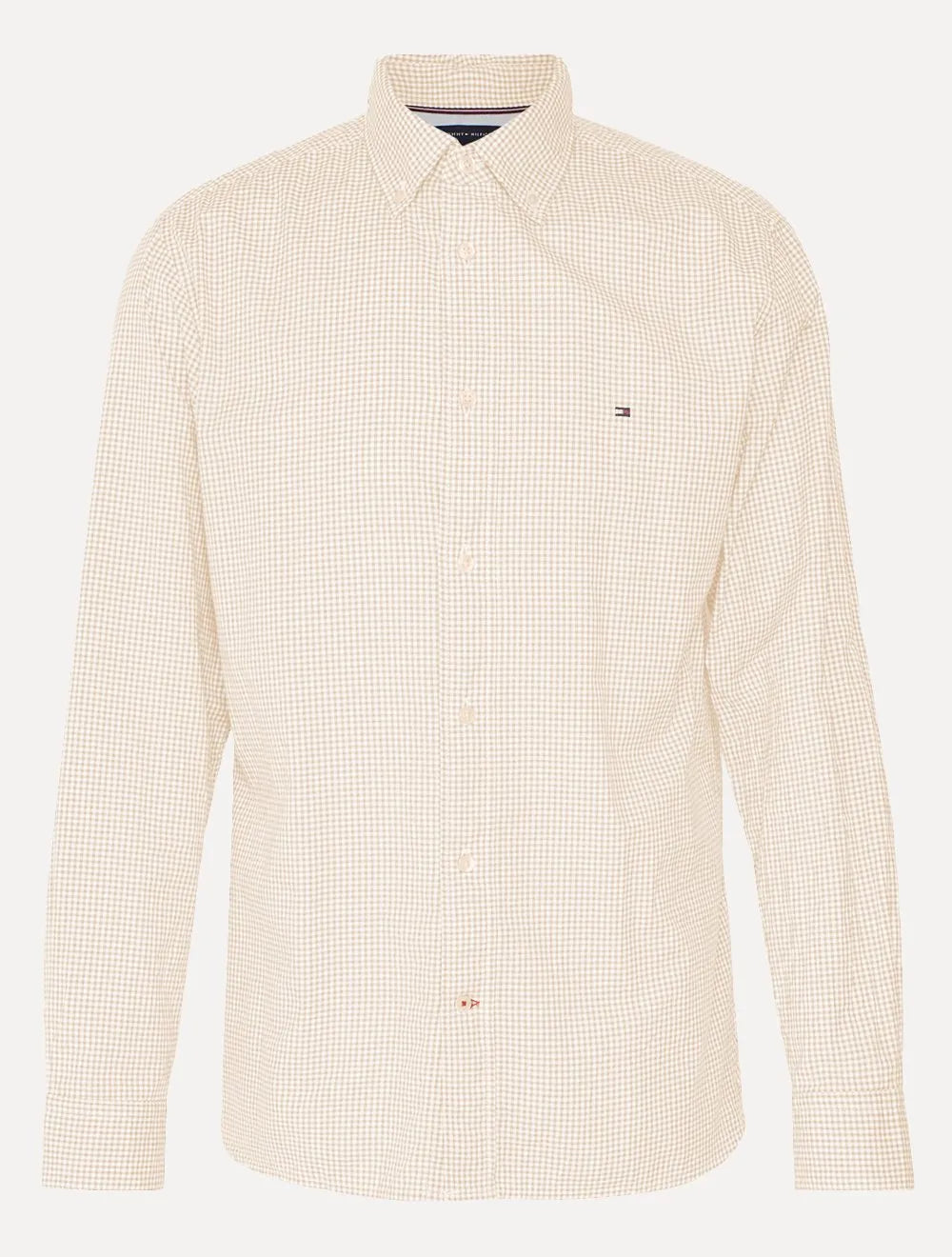 Camisa Tommy Hilfiger Masculina Xadrez Gingham Branca/Cáqui Claro