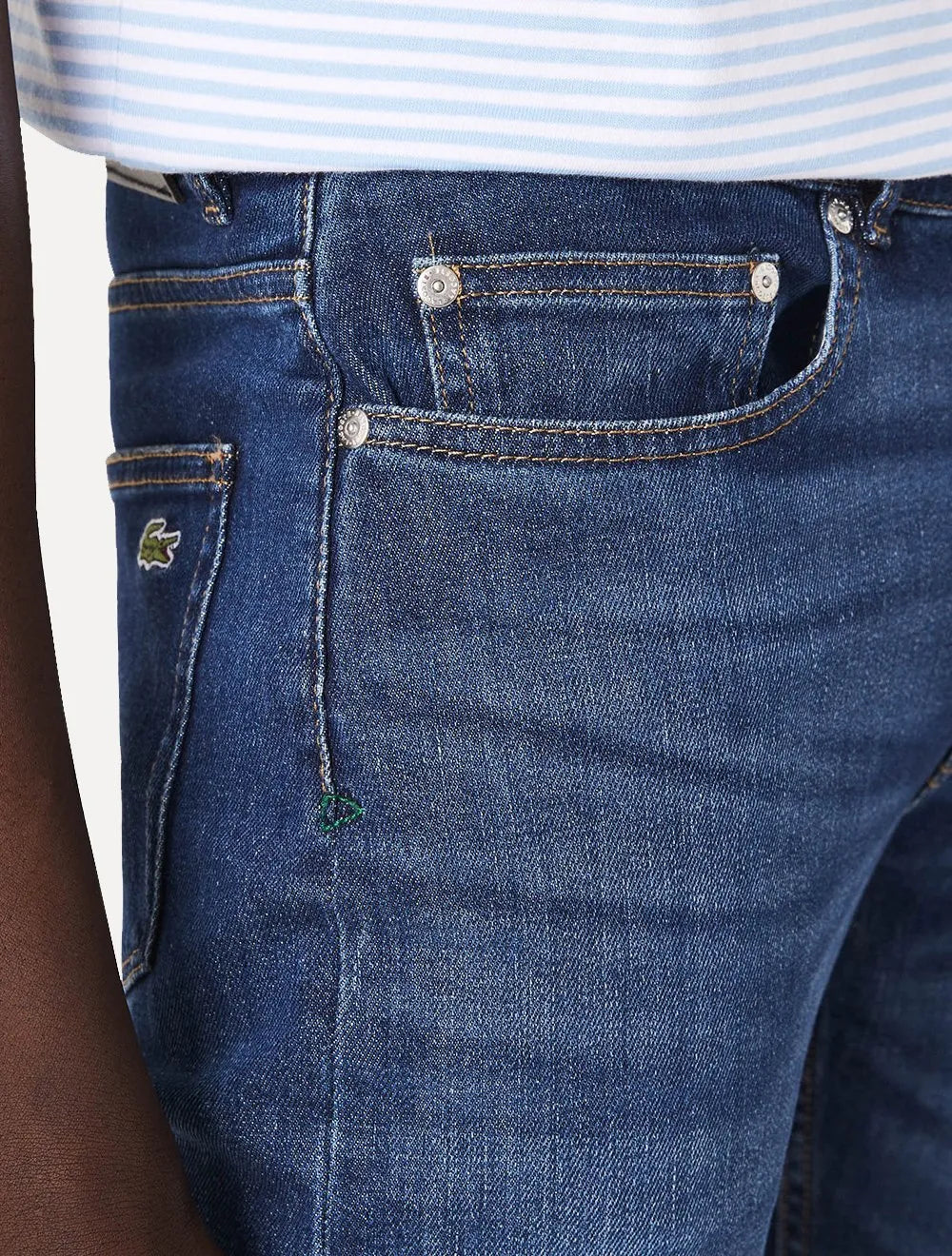 Calça Lacoste Jeans Masculina Slim Fit Cotton Denim Stretch Azul Médio