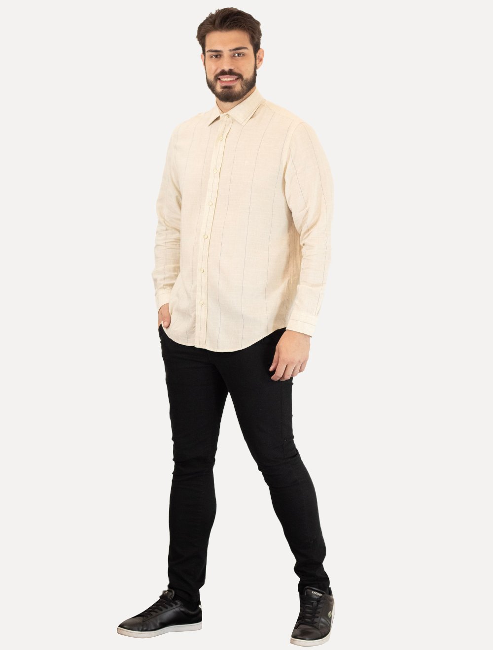 Camisa Aramis Masculina Modal Linho Algodão Visco Areia Mescla