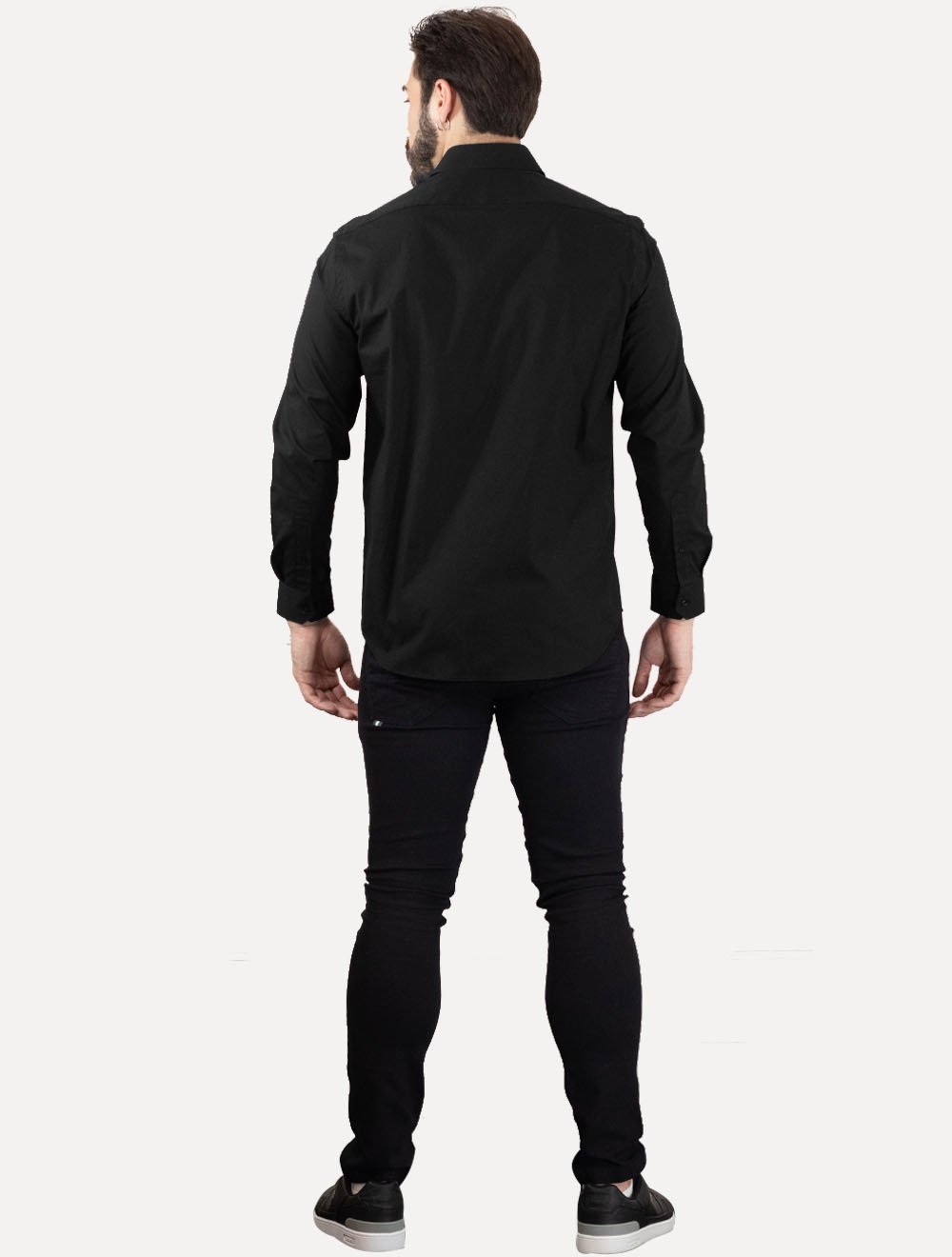 Camisa Aramis Masculina Regular Tricoline Liso Stretch Preta