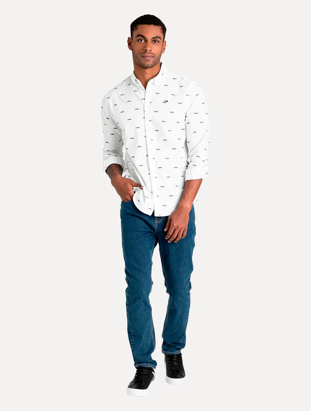 Camisa Tommy Jeans Regular College Pop Dobby Branca