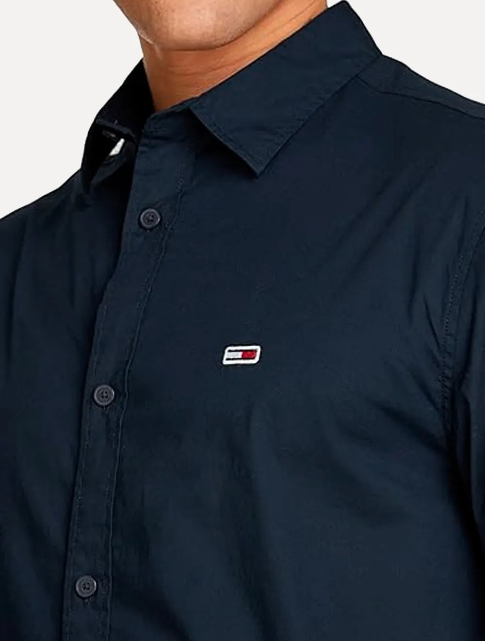 Camisa Tommy Jeans Masculina Regular Entry Poplin Azul Marinho