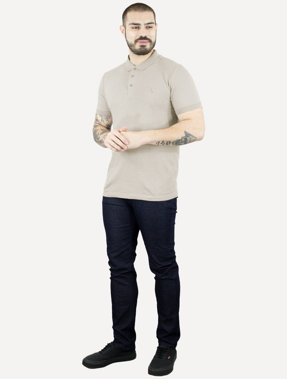 Polo Reserva Masculina Piquet Denim Texture Areia