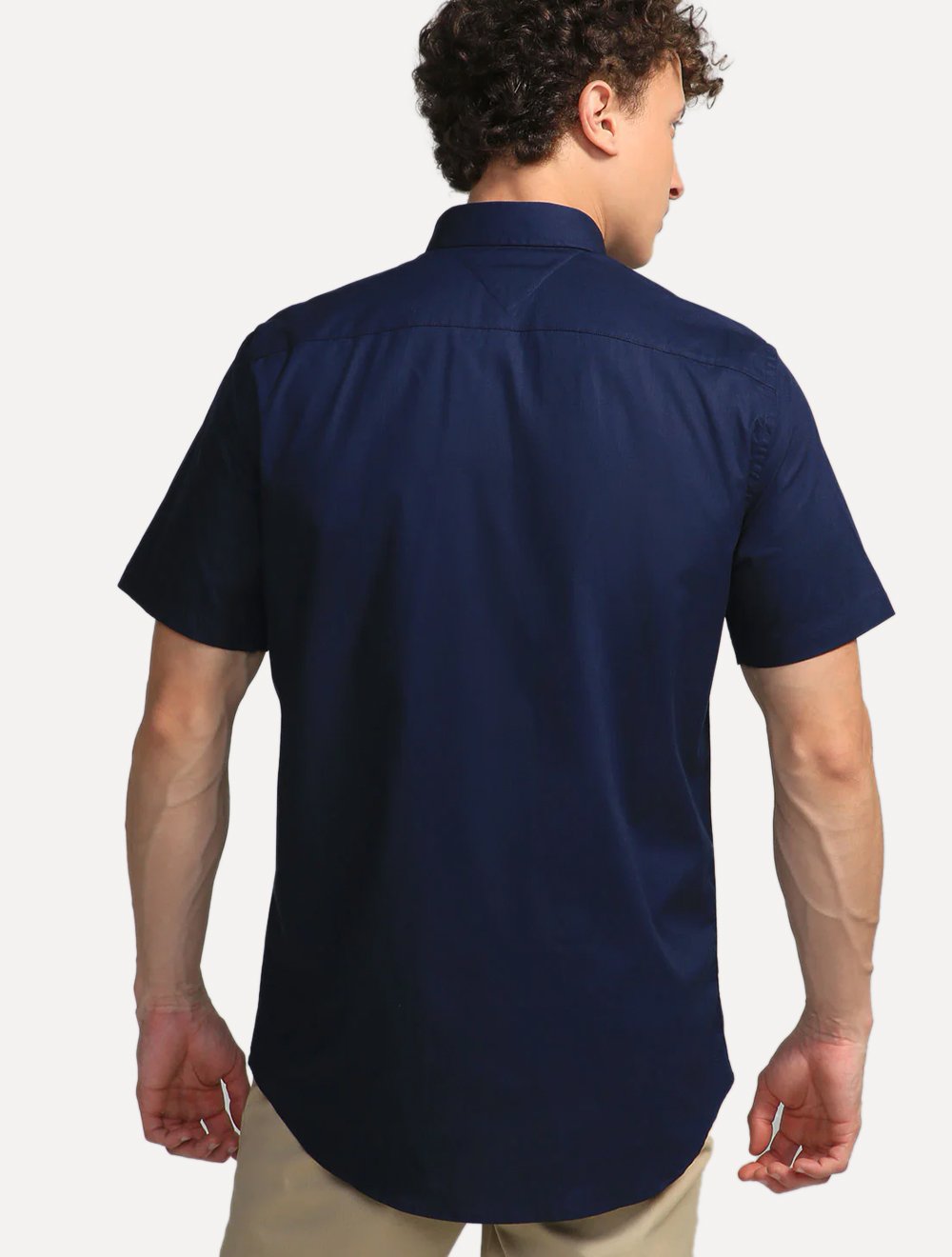 Camisa Tommy Hilfiger Masculina Manga Curta Regular Pocket Poplin Azul Marinho
