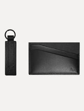 Kit Chaveiro e Porta Cartão Aramis Masculina Couro Texture Preta