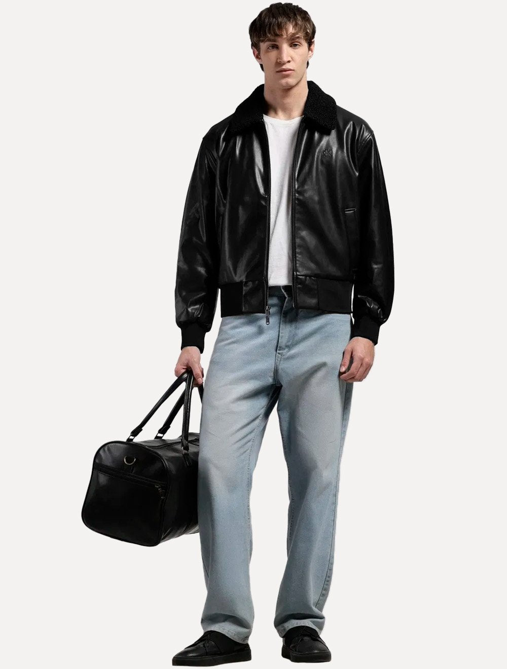 Jaqueta Calvin Klein Jeans Masculina Faux Leather Gola Preta