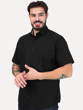 Camisa Dudalina Masculina Manga Curta Comfort Superfine Cotton Mono Logo Lisa Preta