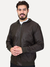 Jaqueta Dixen PU Bomber Capuz Zíper Frontal Marron