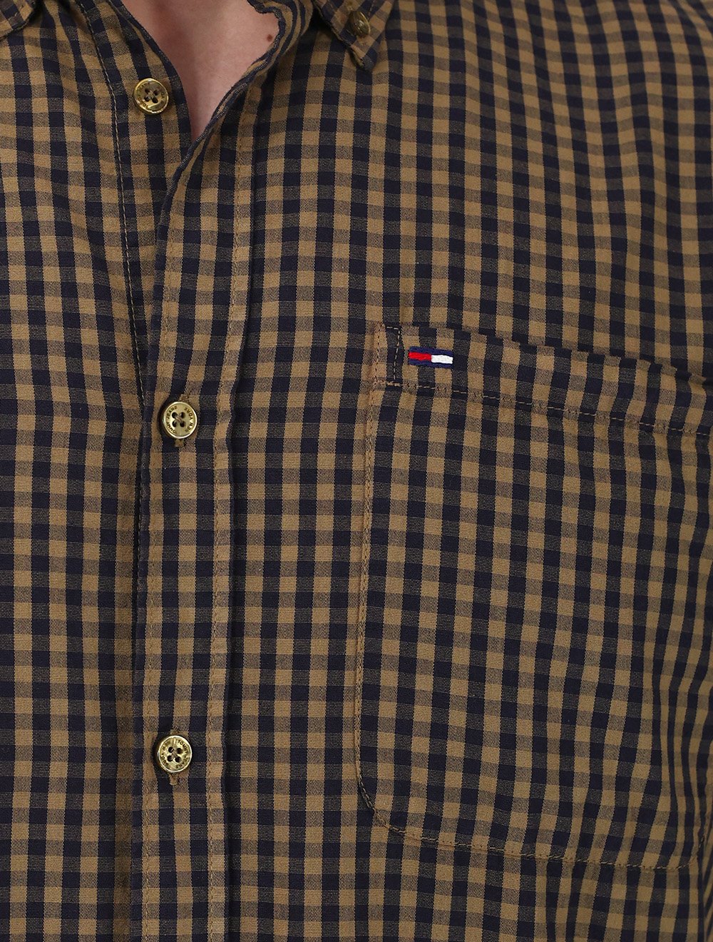 Camisa Tommy Jeans Masculina Relaxed Xadrez Poplin Pocket Marrom