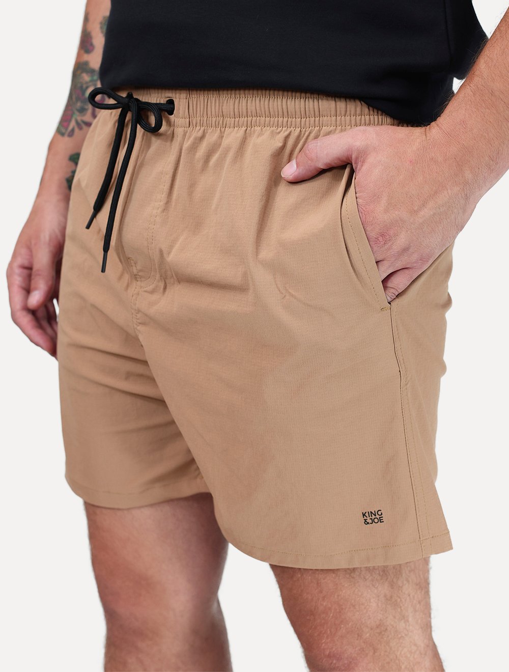 Short King & Joe Masculina Nylon Flex Ripstop Cáqui