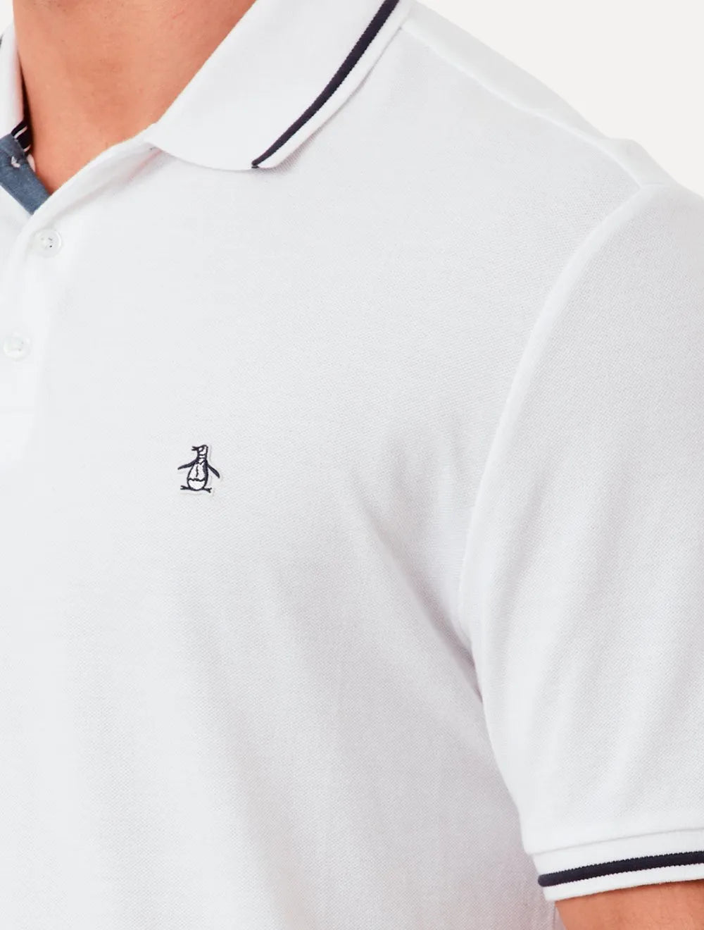 Polo Original Penguin Masculina Malha Jersey Lisa Frisos Branca