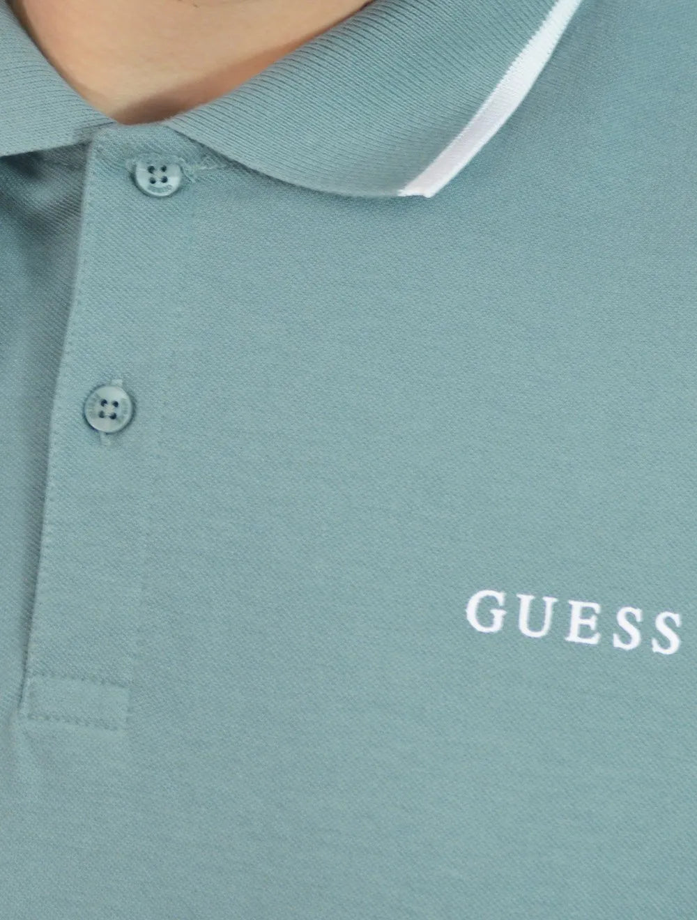 Polo Guess Masculina Piquet Silk Linear Light Friso Azul Petróleo