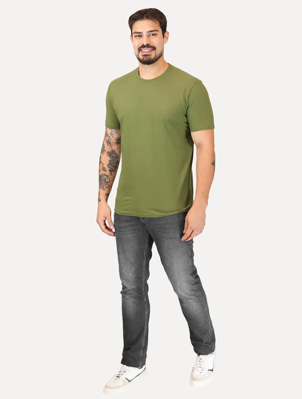Camiseta King & Joe Masculina Good Day Logo Peito Verde Oliva