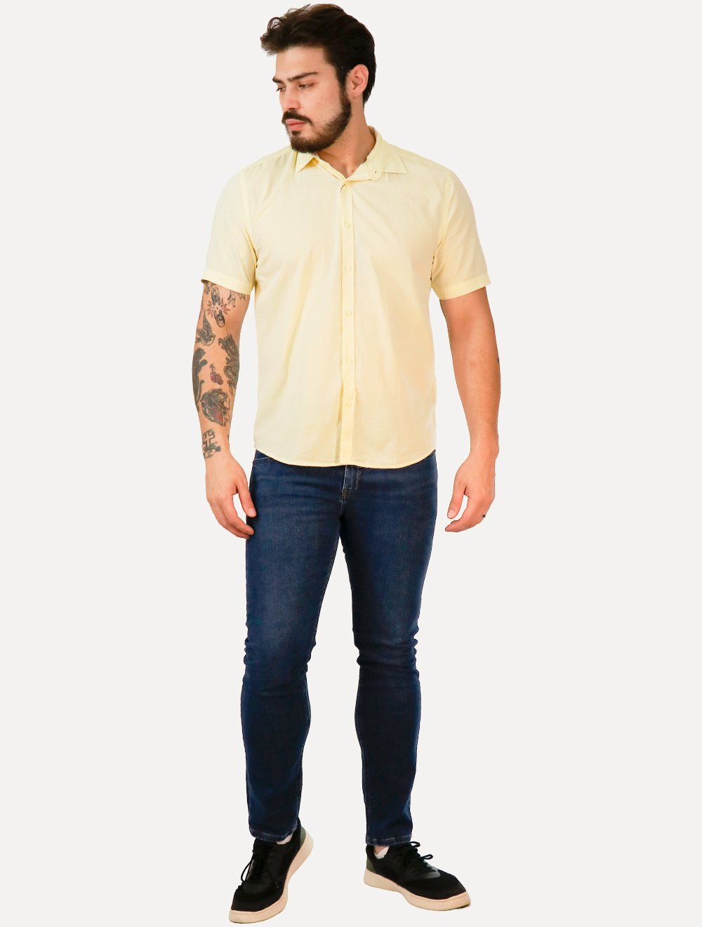Camisa Aramis Masculina Manga Curta Slim Algodão Willis Amarela