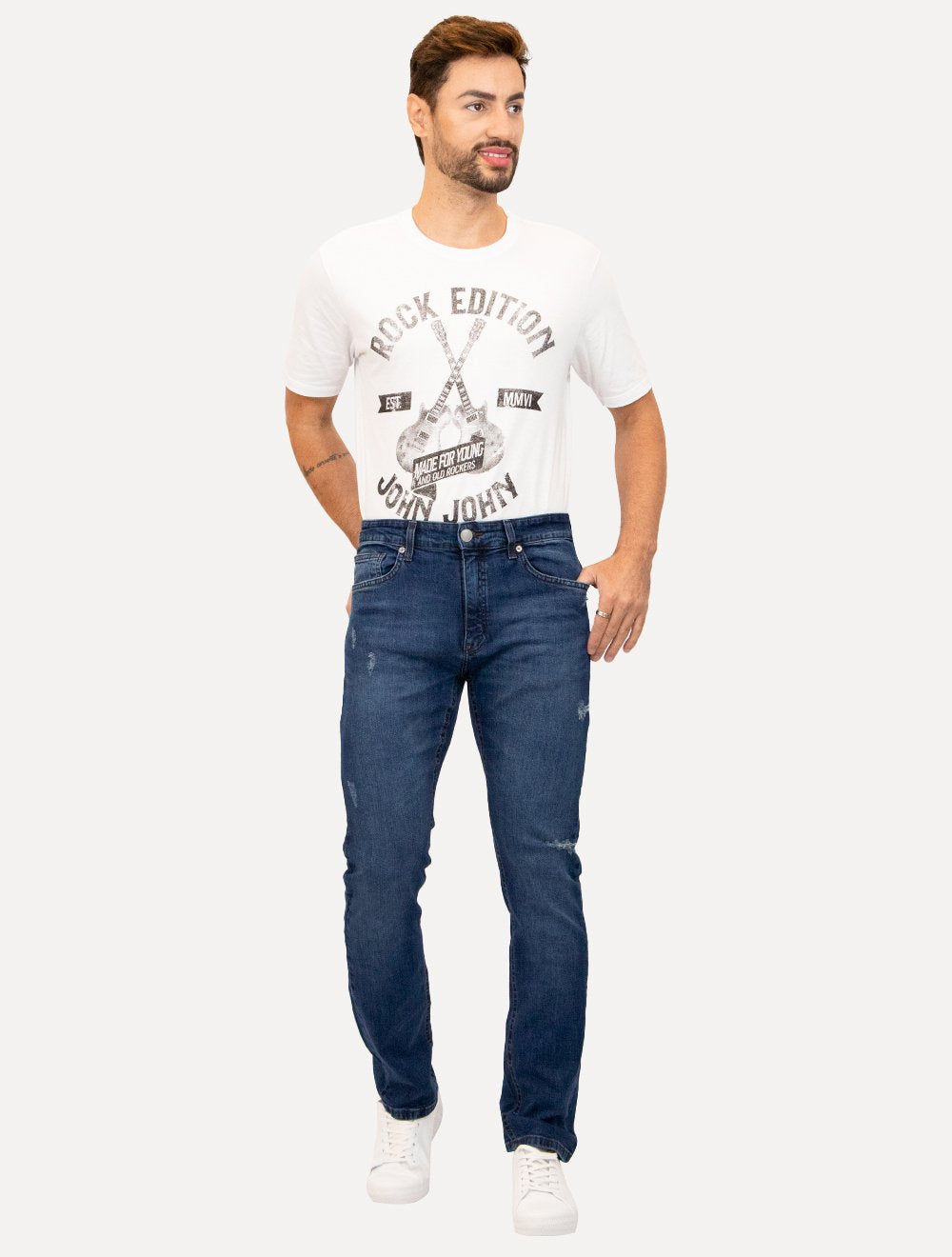 Calça Guess Jeans Masculina Slim Straight Inter Tag Azul Médio