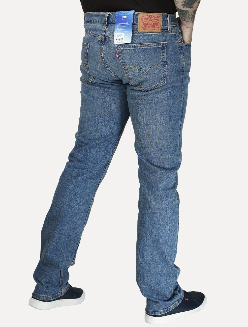Calça Levis Jeans Masculina 505 Regular Stretch Hint Of Cool Azul Médio