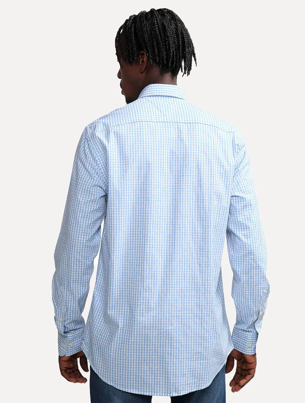 Camisa Tommy Hilfiger Masculina Xadrez Gingham Branca/Azul Claro