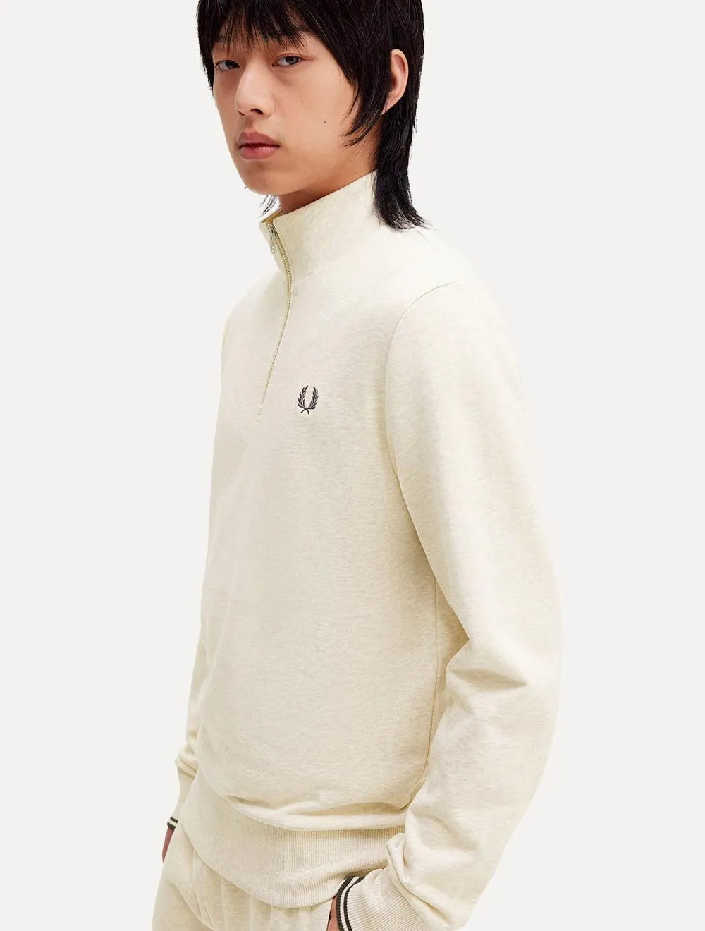 Blusa Fred Perry Moletom Masculina Regular Half Zip Off-White Mescla