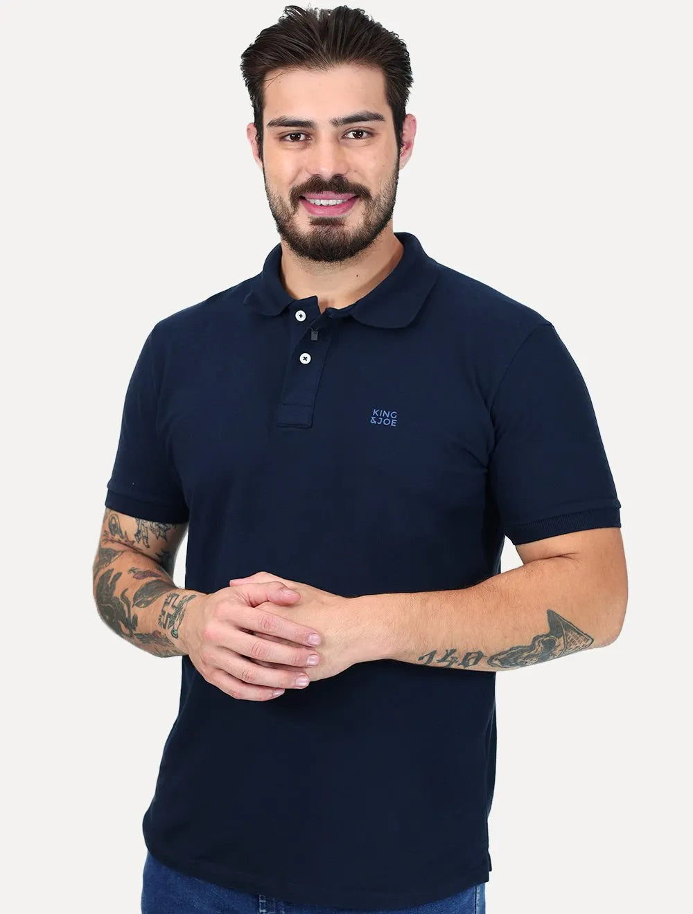 Polo King & Joe Masculina Piquet Logotipo Azul Marinho