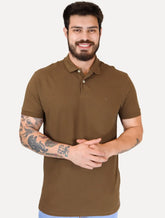 Polo Aramis Masculina Basic Piquet Mono Marrom Médio