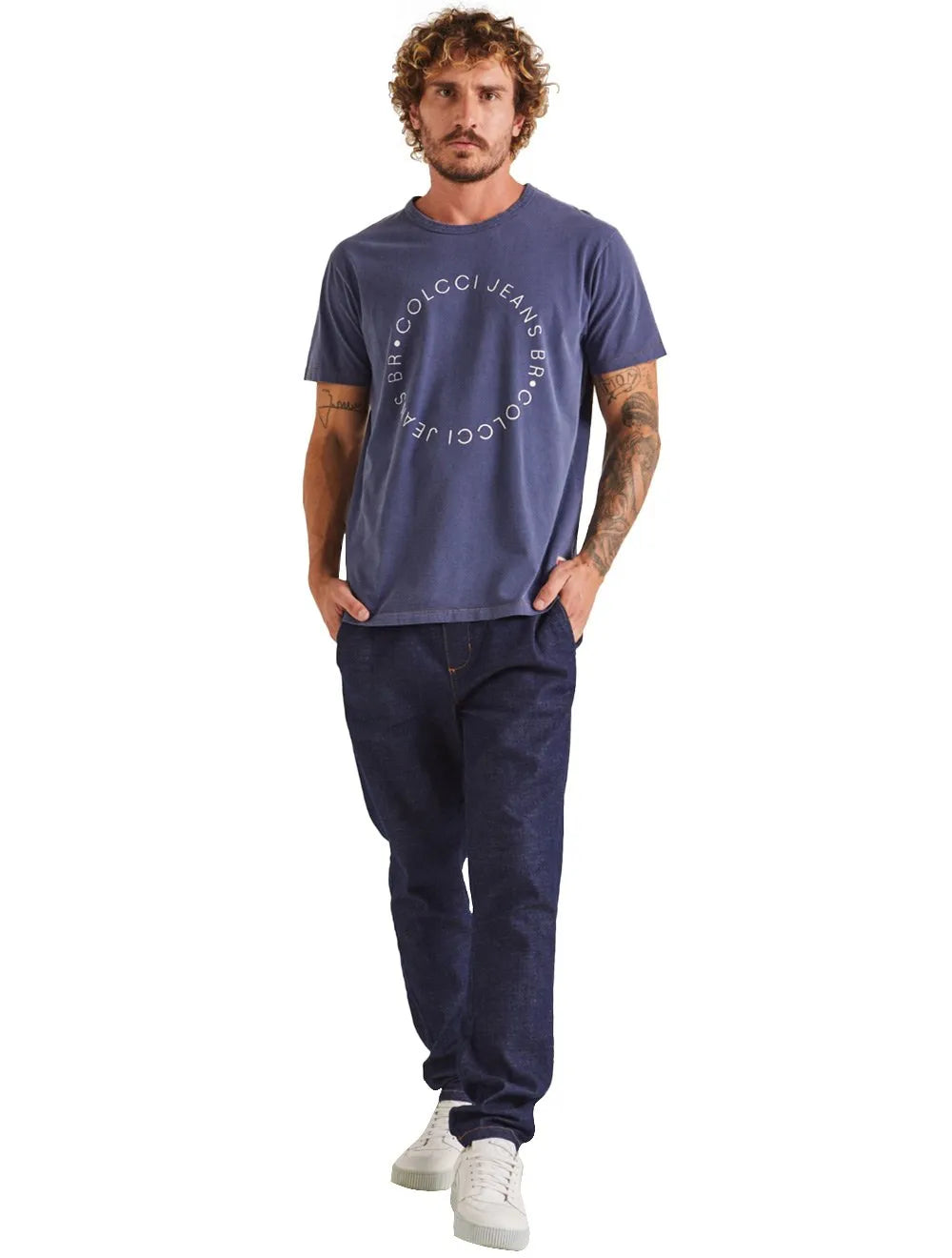 Camiseta Colcci Masculina Regular Comfy Dupla Face Azul Mescla