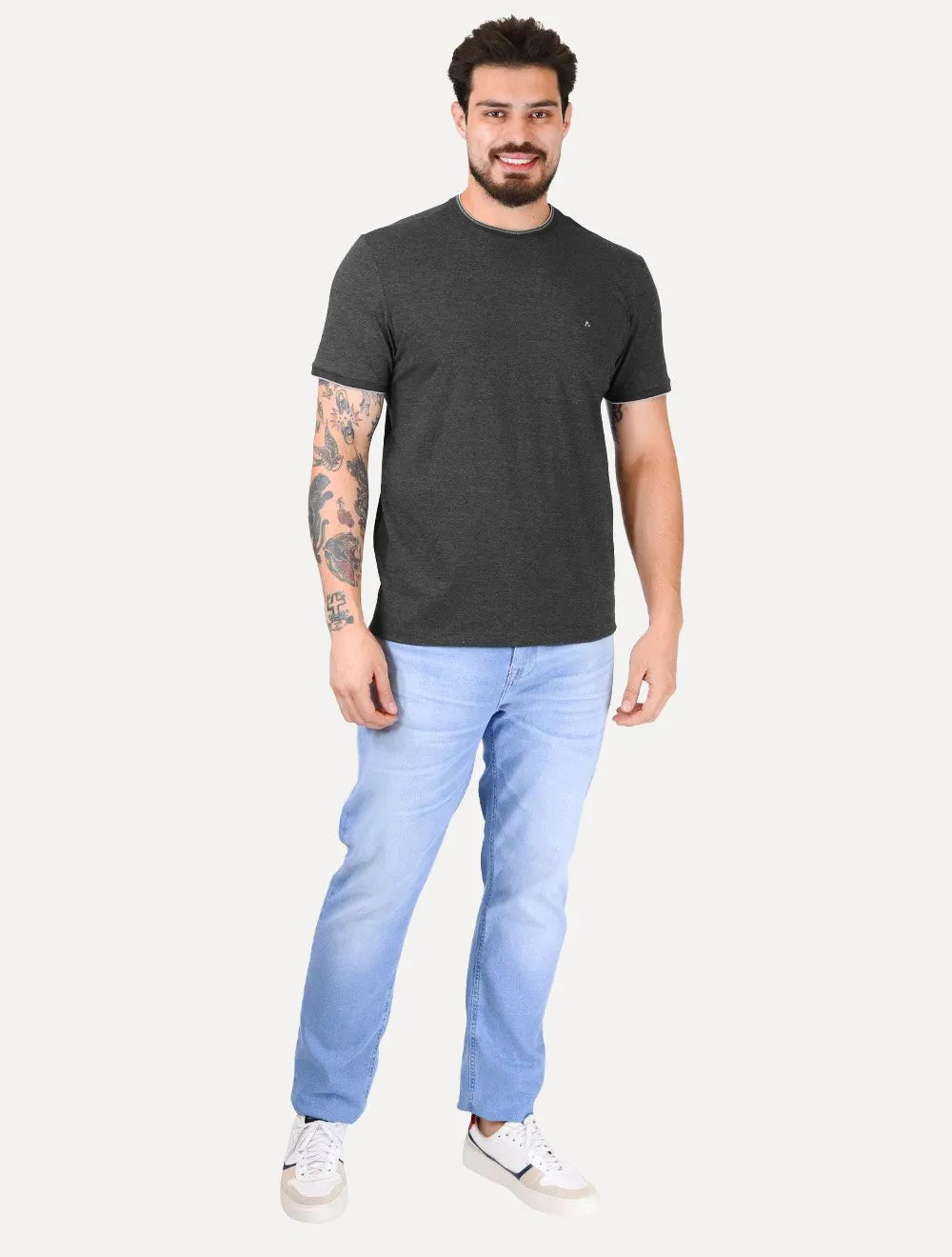 Camiseta Aramis Masculina Grey Friso Gola Grafite Mescla