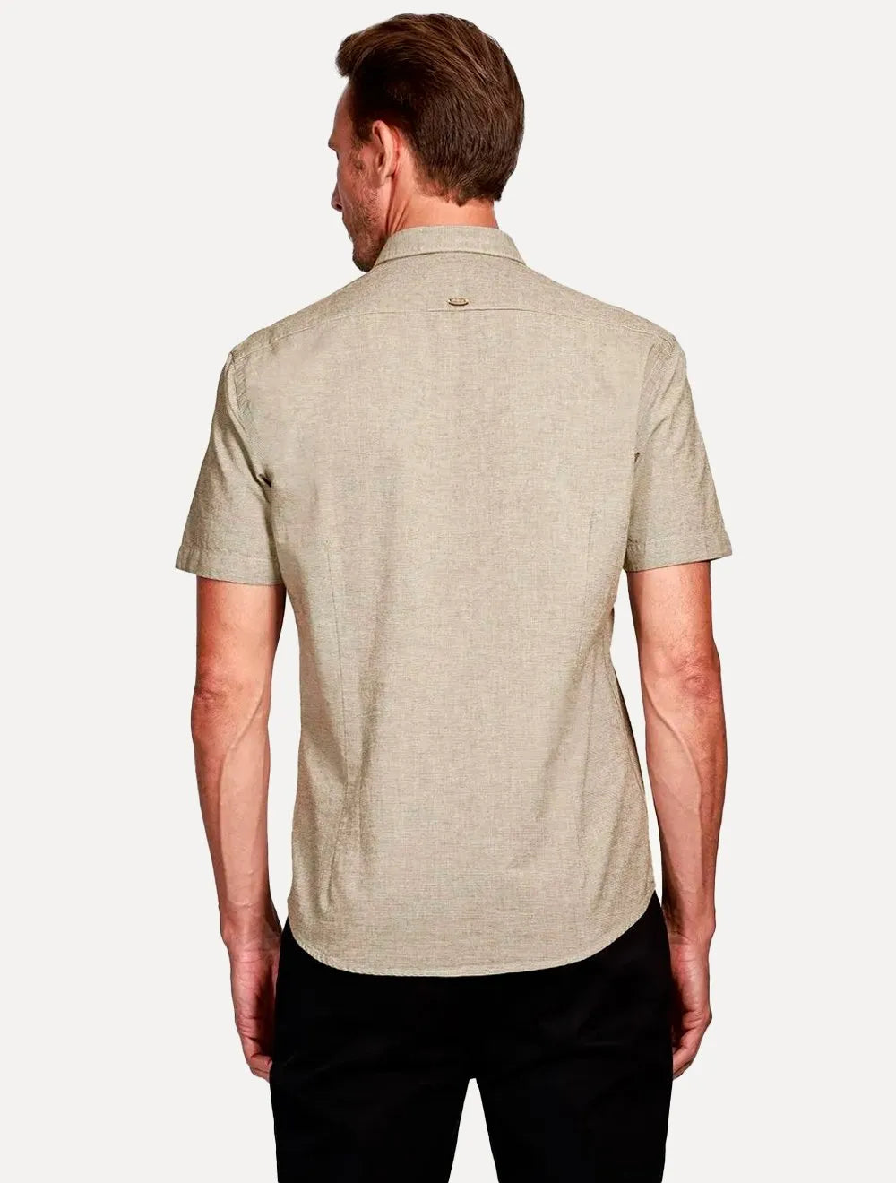 Camisa Aramis Masculina Manga Curta Slim Falso Liso Belfort Cáqui Mescla