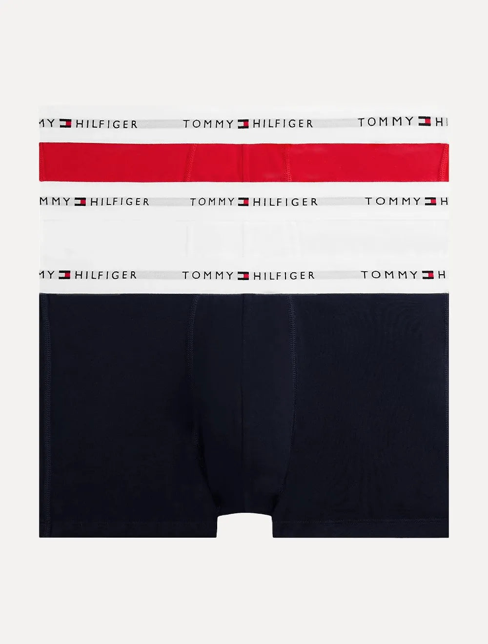 Cueca Tommy Hilfiger Cotton Stretch Trunk Vermelha Marinho e Branca Pack 3UN