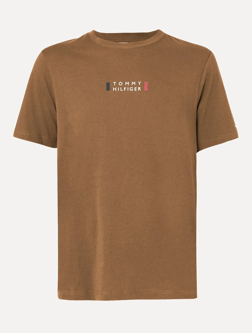 Camiseta Tommy Hilfiger Masculina Stack Center Brand Love Print Marrom Médio