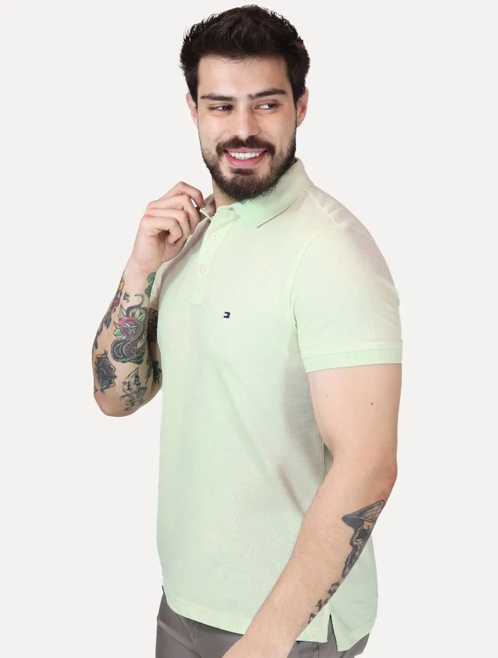 Polo Tommy Hilfiger Masculina Slim Piquet 1985 Opal Verde Claro