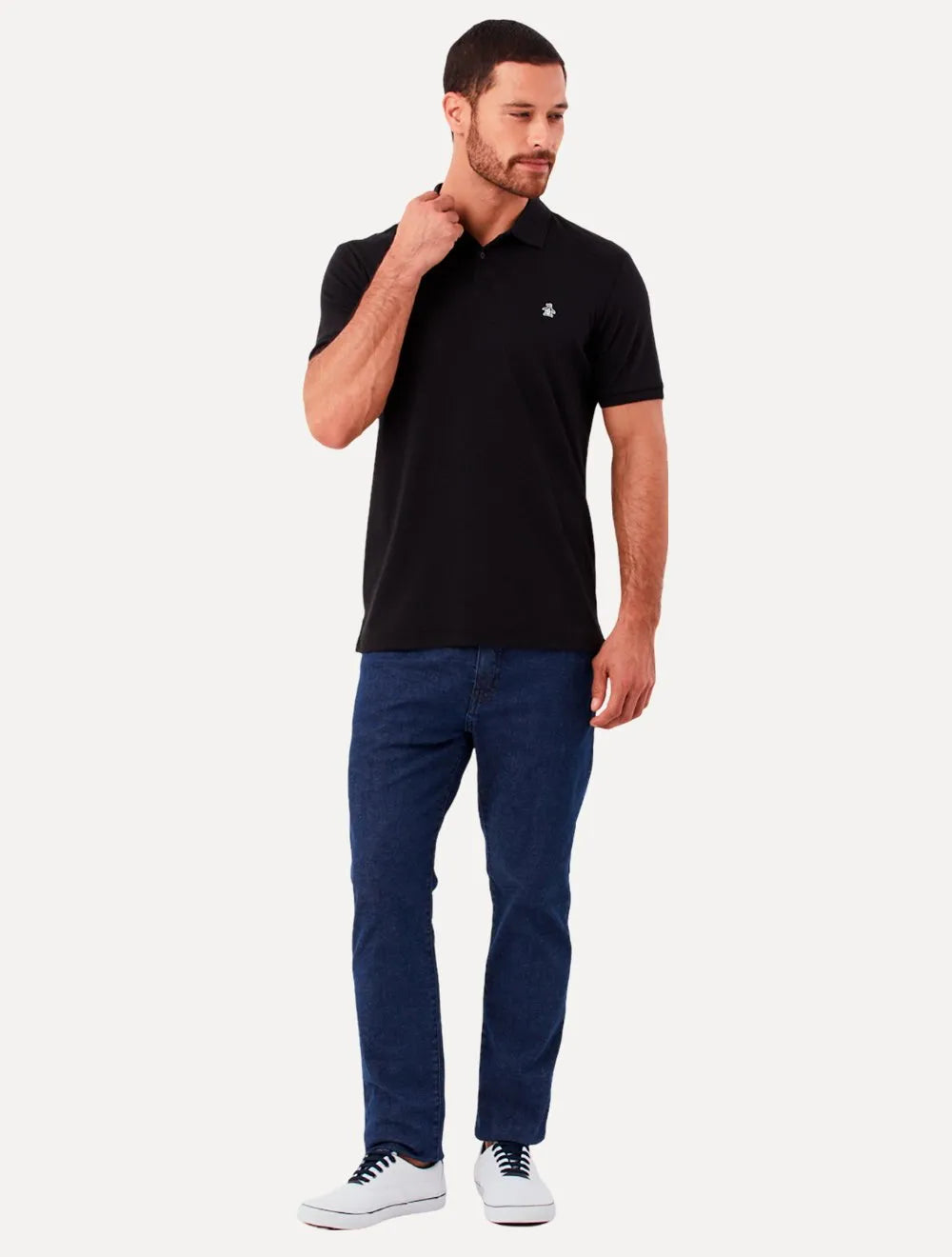 Polo Original Penguin Masculina Piquet Lisa Patch Preta