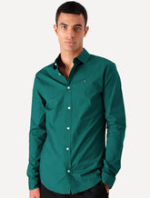 Camisa Tommy Jeans Masculina Slim Original Stretch Verde Escuro