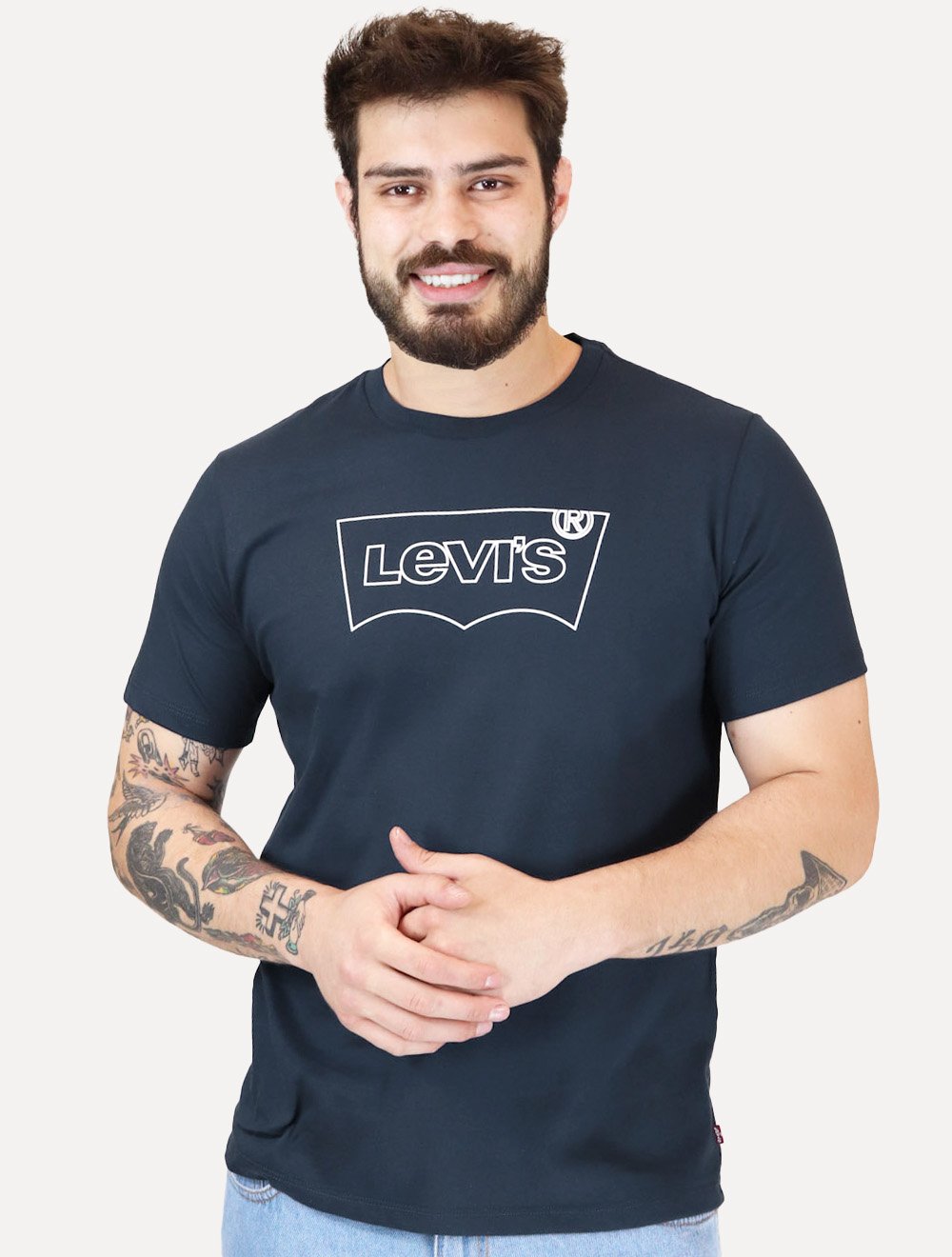 Camiseta Levis Masculina Relaxed Center Logo Stripe Azul Marinho