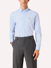 Camisa Tommy Hilfiger Masculina Regular Fine Striped Poplin Azul Claro