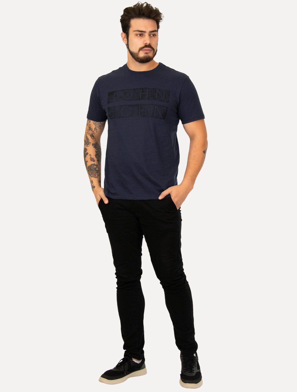 Camiseta John John Masculina Regular Logo Plat Azul Escuro