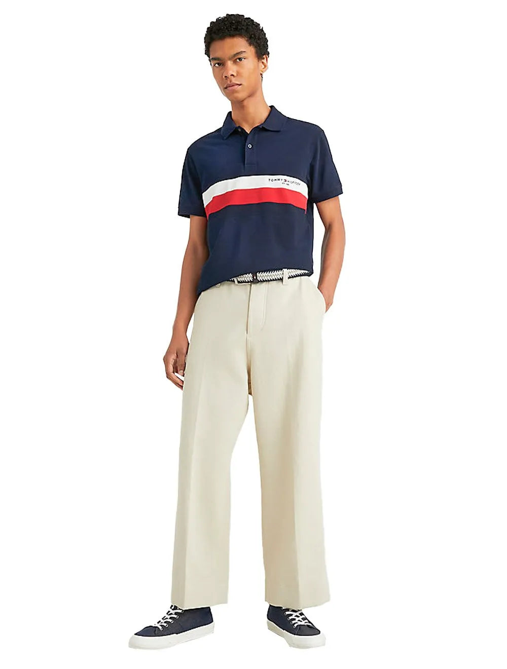 Polo Tommy Hilfiger Piquet Slim Colourblock Azul Marinho