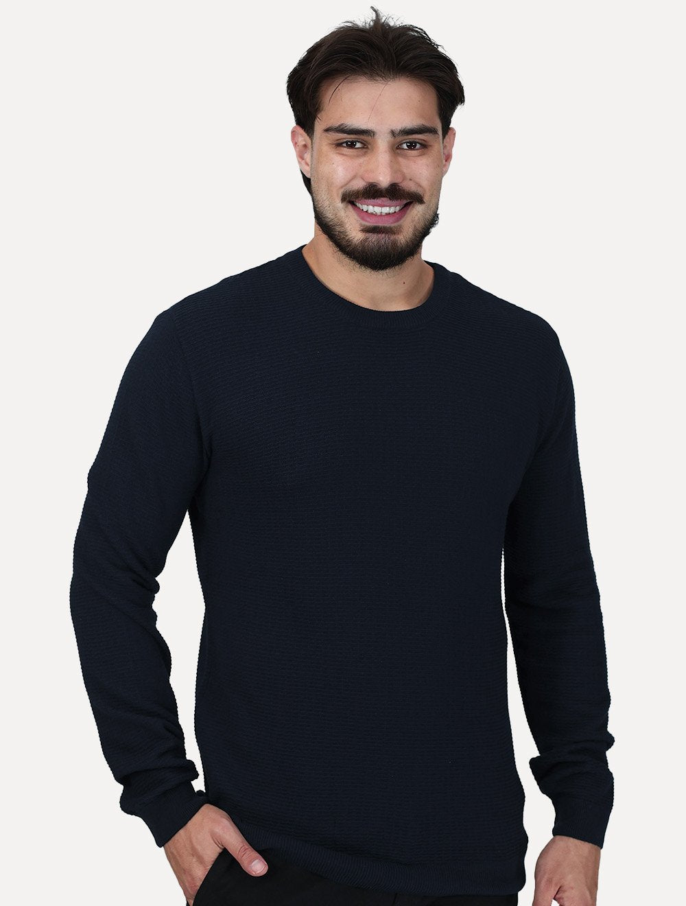 Suéter Calvin Klein Jeans Masculino Tricot Careca Ponto Links Azul Marinho