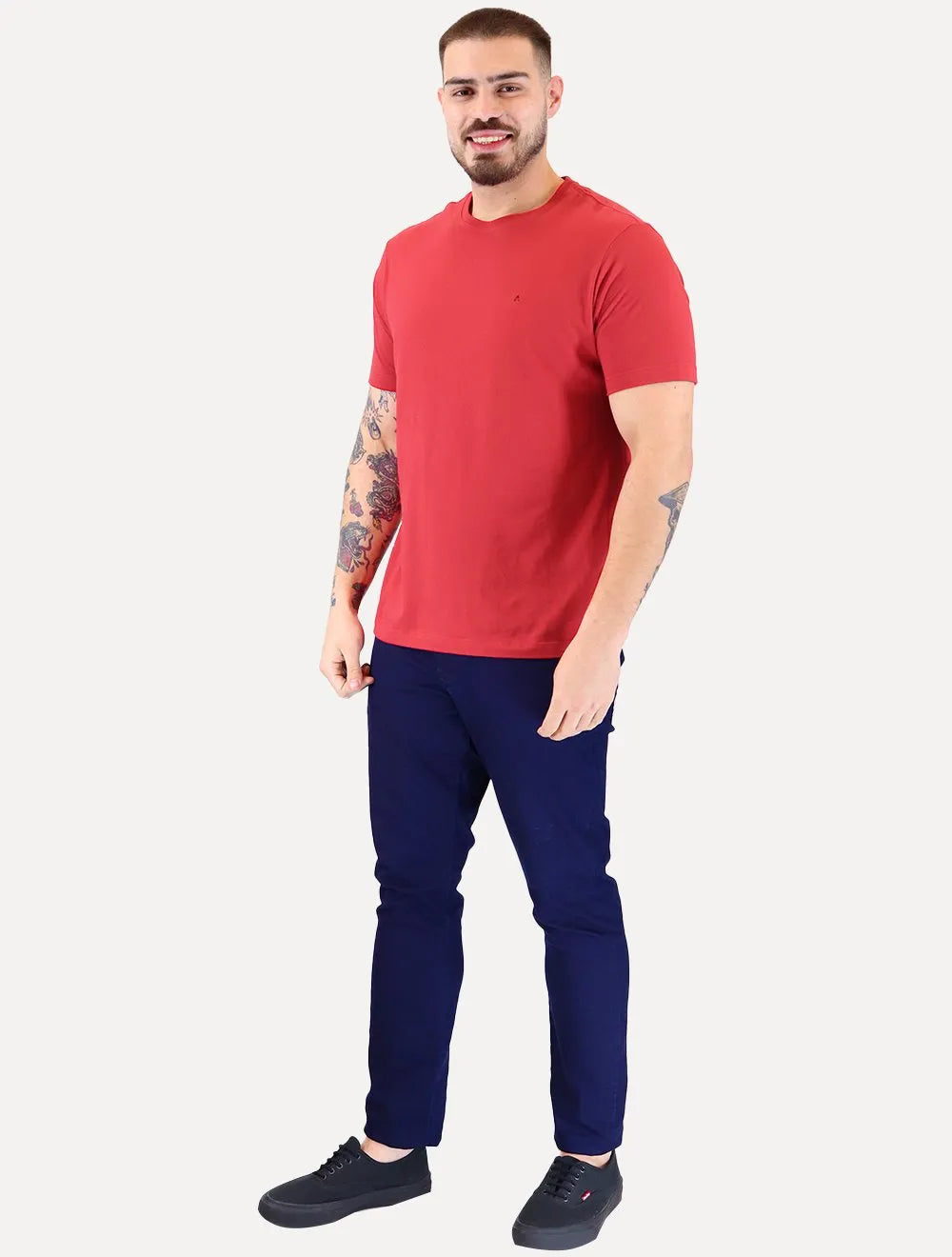 Camiseta Aramis Masculina Basic Lisa Dark Logo Vermelha