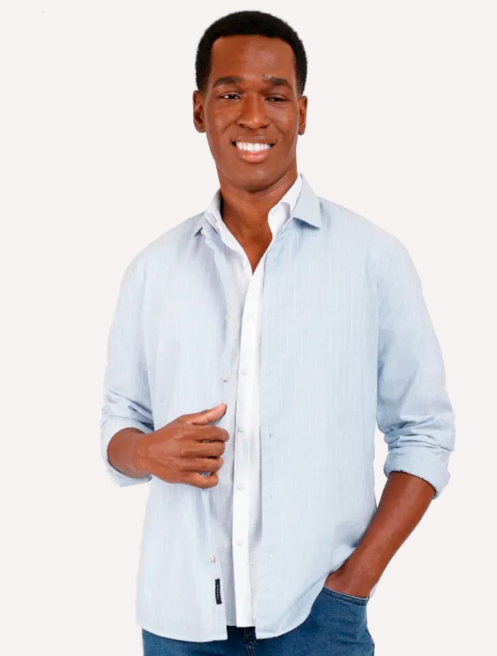 Camisa Aramis Masculina Regular Listras Backstitch Azul Claro