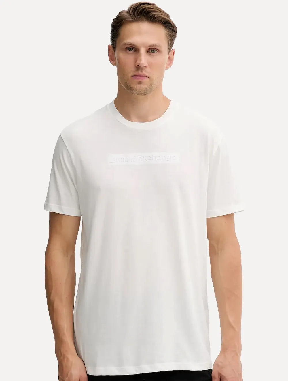 Camiseta Armani Exchange Masculina Regular Mono Logo Relevo Off-White