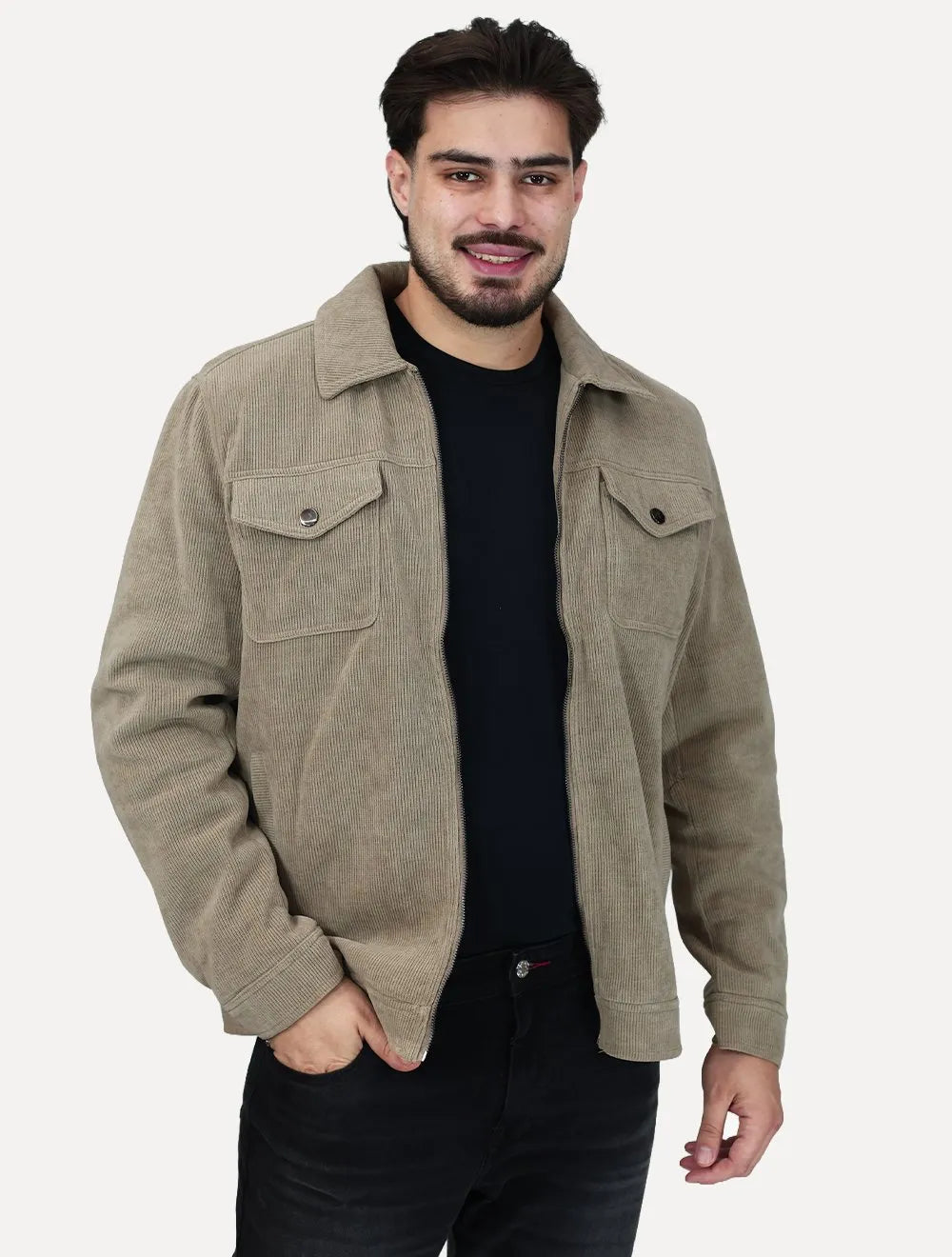 Jaqueta Dixen Masculina Cotelê Canelada Pockets FullZip Areia