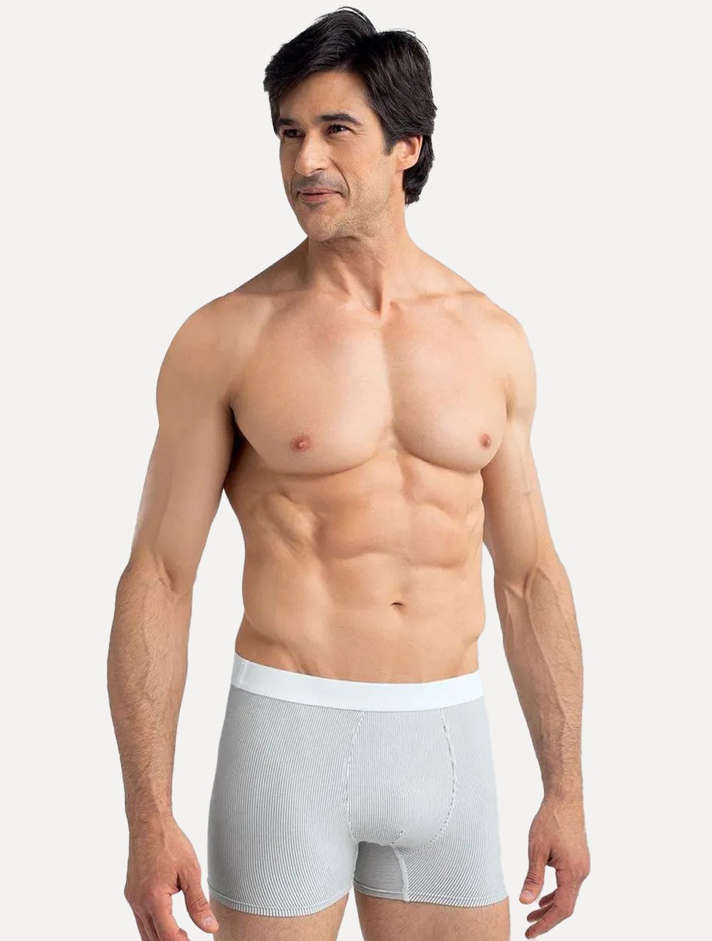Cueca Mash Masculina Boxer Microfibra Risca de Giz Branca