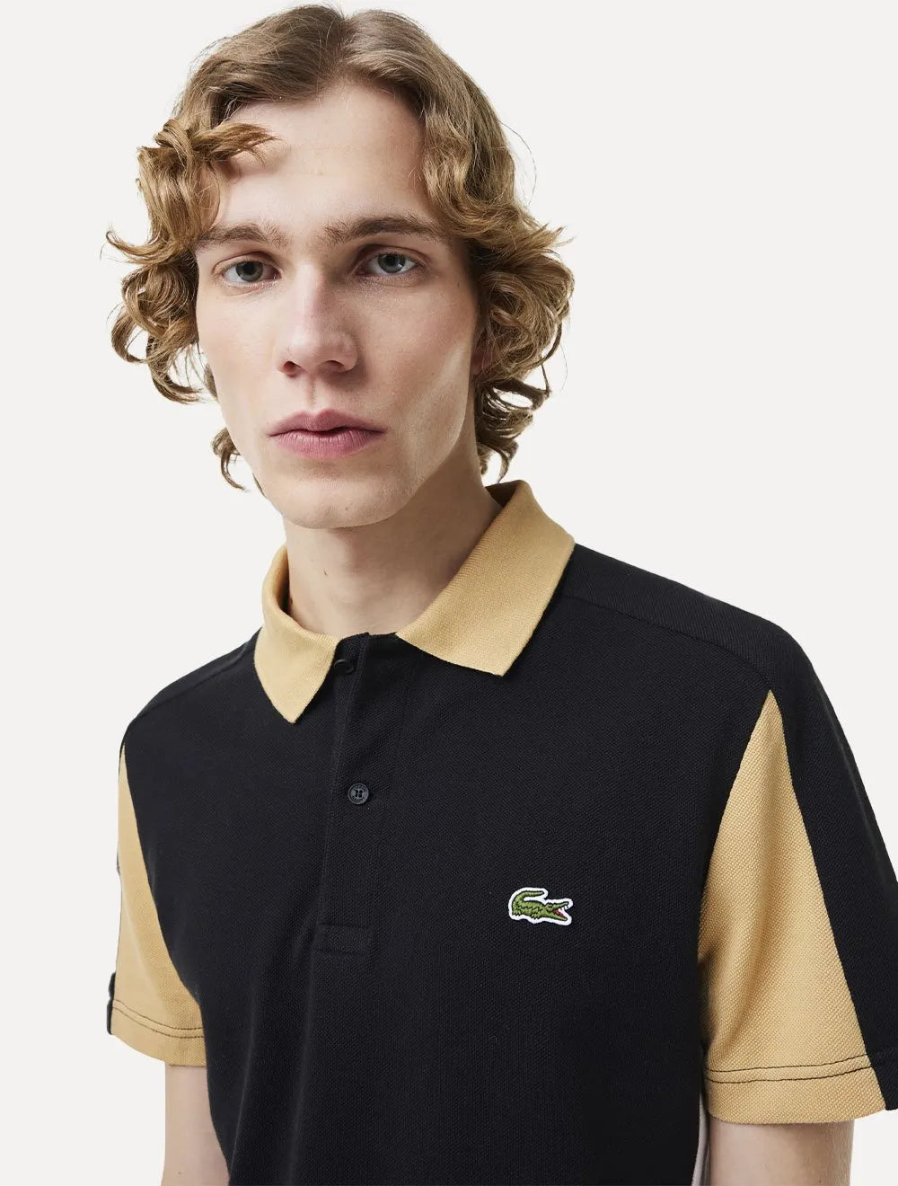 Polo Lacoste Masculina Piquet Cotton Colorblock Preta