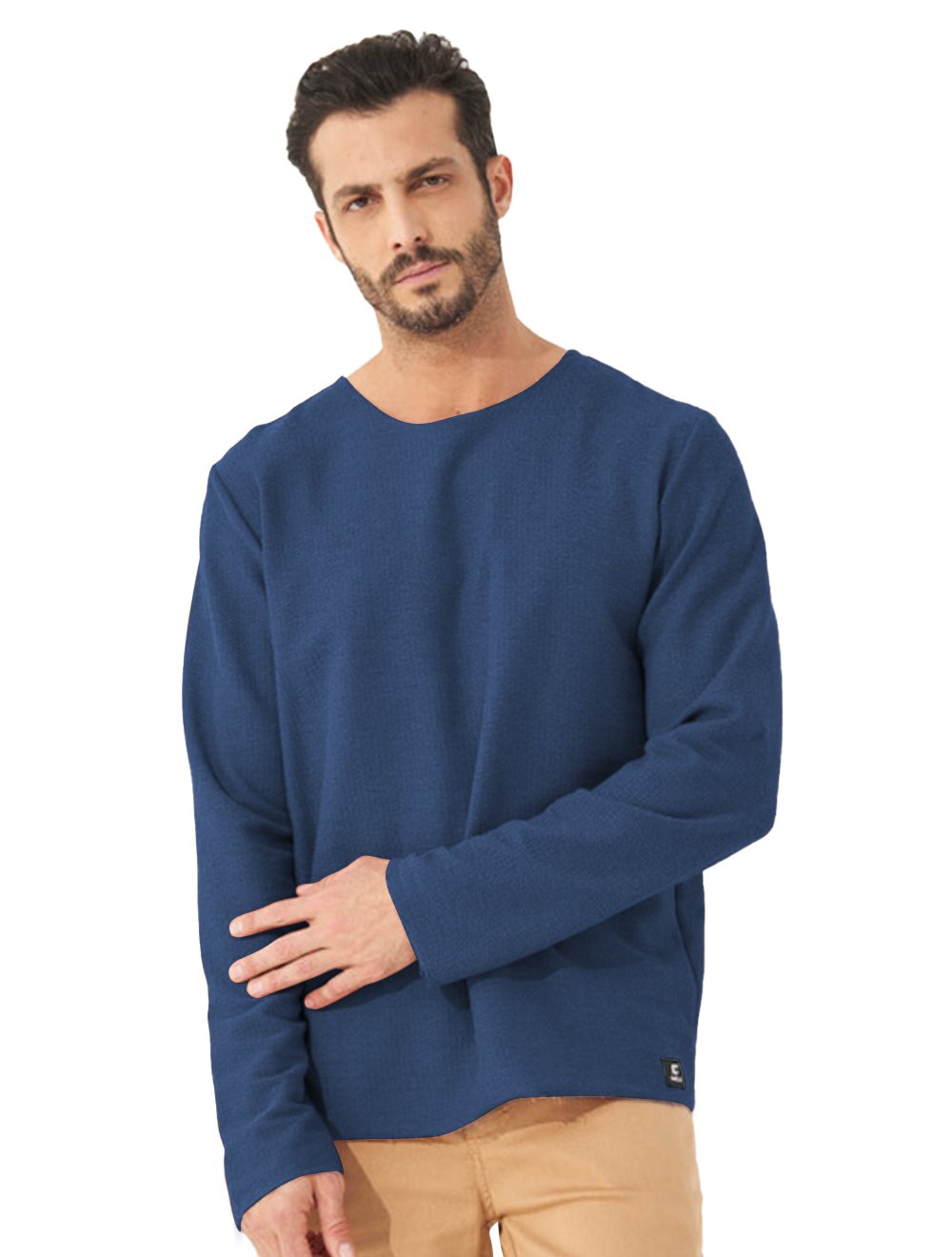 Moletom Colcci Crewneck Texture Refile Azul Marinho Mescla