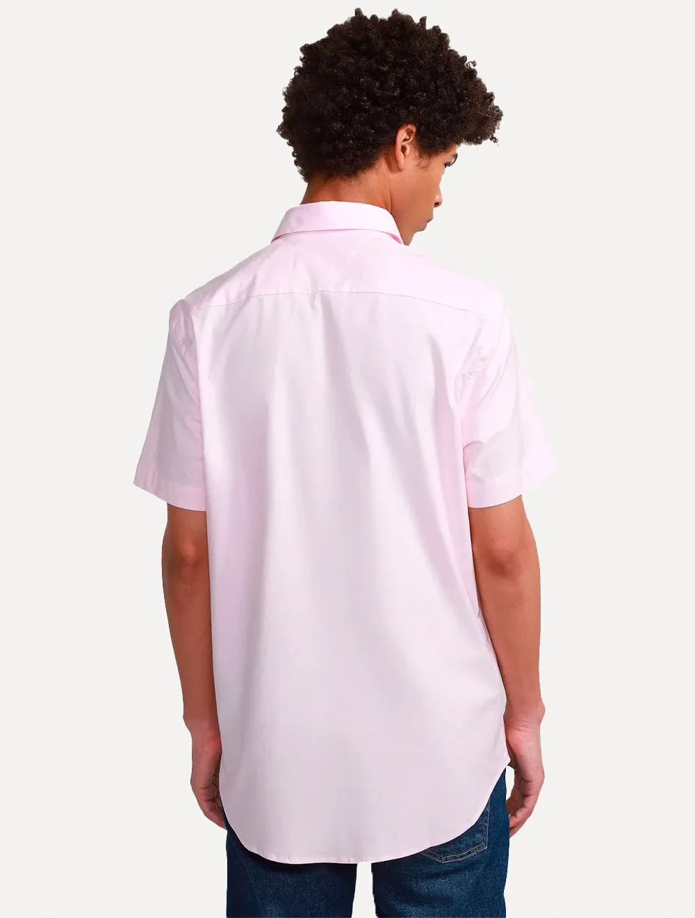 Camisa Tommy Hilfiger Masculina Manga Curta Regular Pocket Poplin Rosa Claro