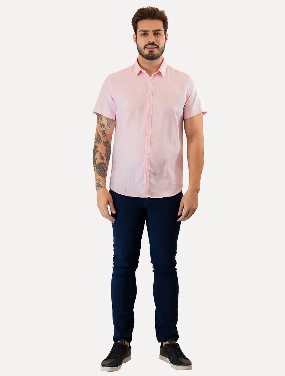 Camisa Original Penguin Masculina Manga Curta Regular Oxford Rosa Claro Mescla