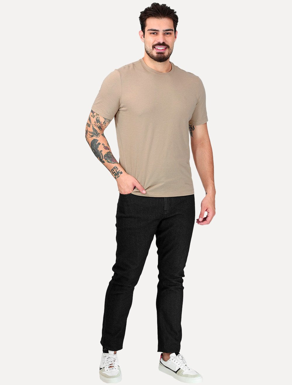 Camiseta Individual Masculina Comfort Pima Soft Touch Logo Marrom Médio