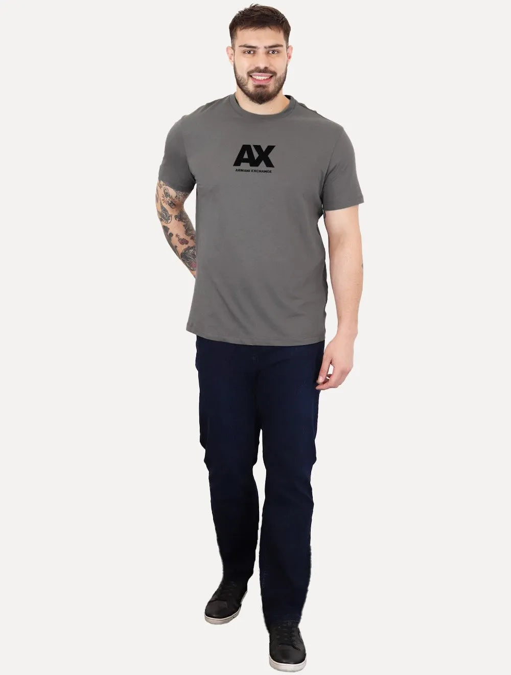 Camiseta Armani Exchange Masculina Regular AX Frontal Dark Logo Cinza Escuro