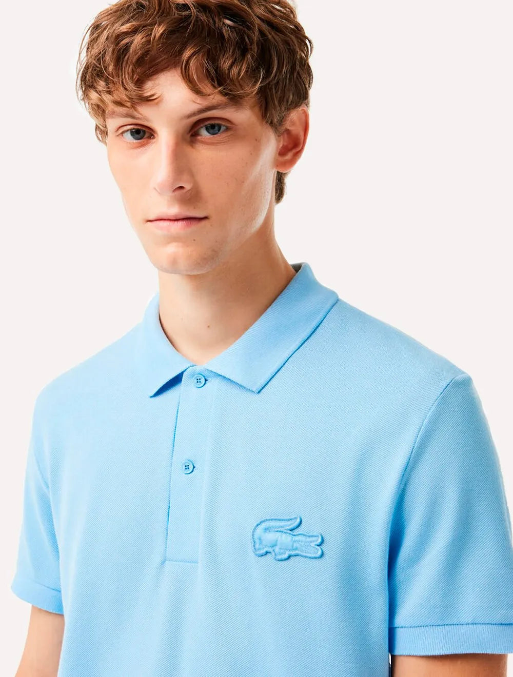 Polo Lacoste Masculina Regular Piquet Quilted Crocodile Badge Azul Claro